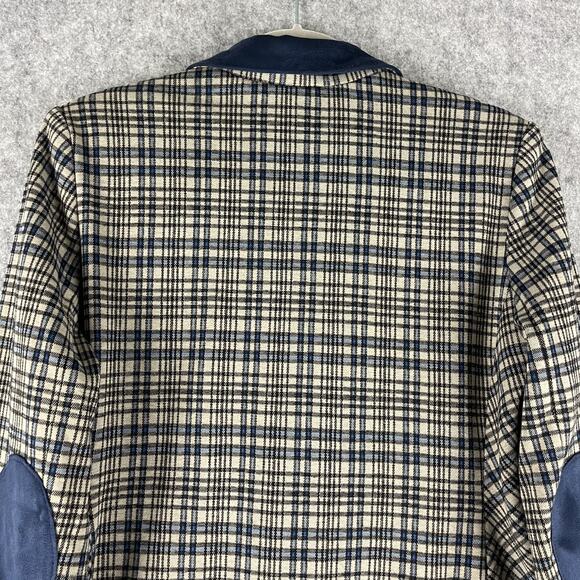 Susan Graver Tailored Jacquard Knit Blazer Women Medium Plaid Elbow Patch Career - Picture 14 of 16